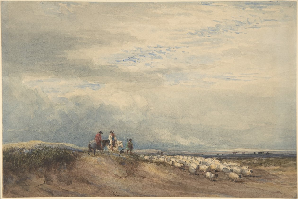 Jeźdźcy z owcami w pobliżu ujścia rzeki autorstwa David Cox