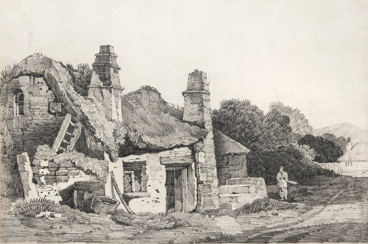 Zrujnowana chata (rysunek) autorstwa David Cox