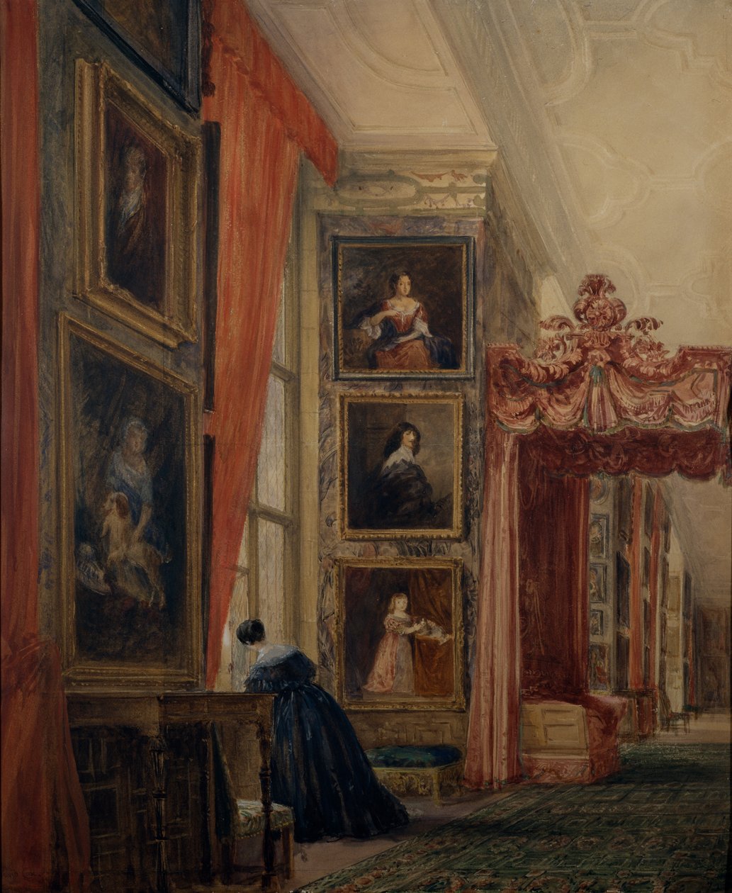 The Long Gallery w Hardwick (akwarela na papierze) autorstwa David Cox