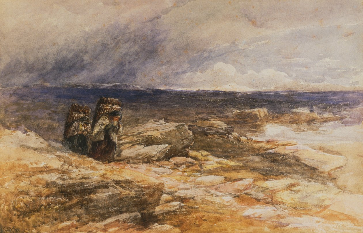 Zbieracze torfu w pobliżu Bettws-Y-Coed, Północna Walia (akwarela) autorstwa David Cox