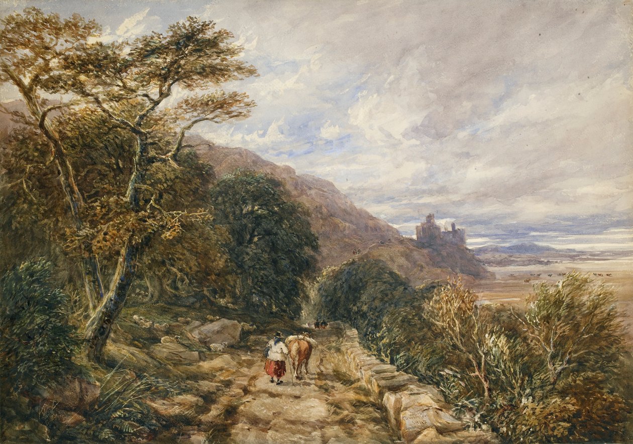 Droga wiejska prowadząca do zamku Harlech, 1842 autorstwa David Cox the elder