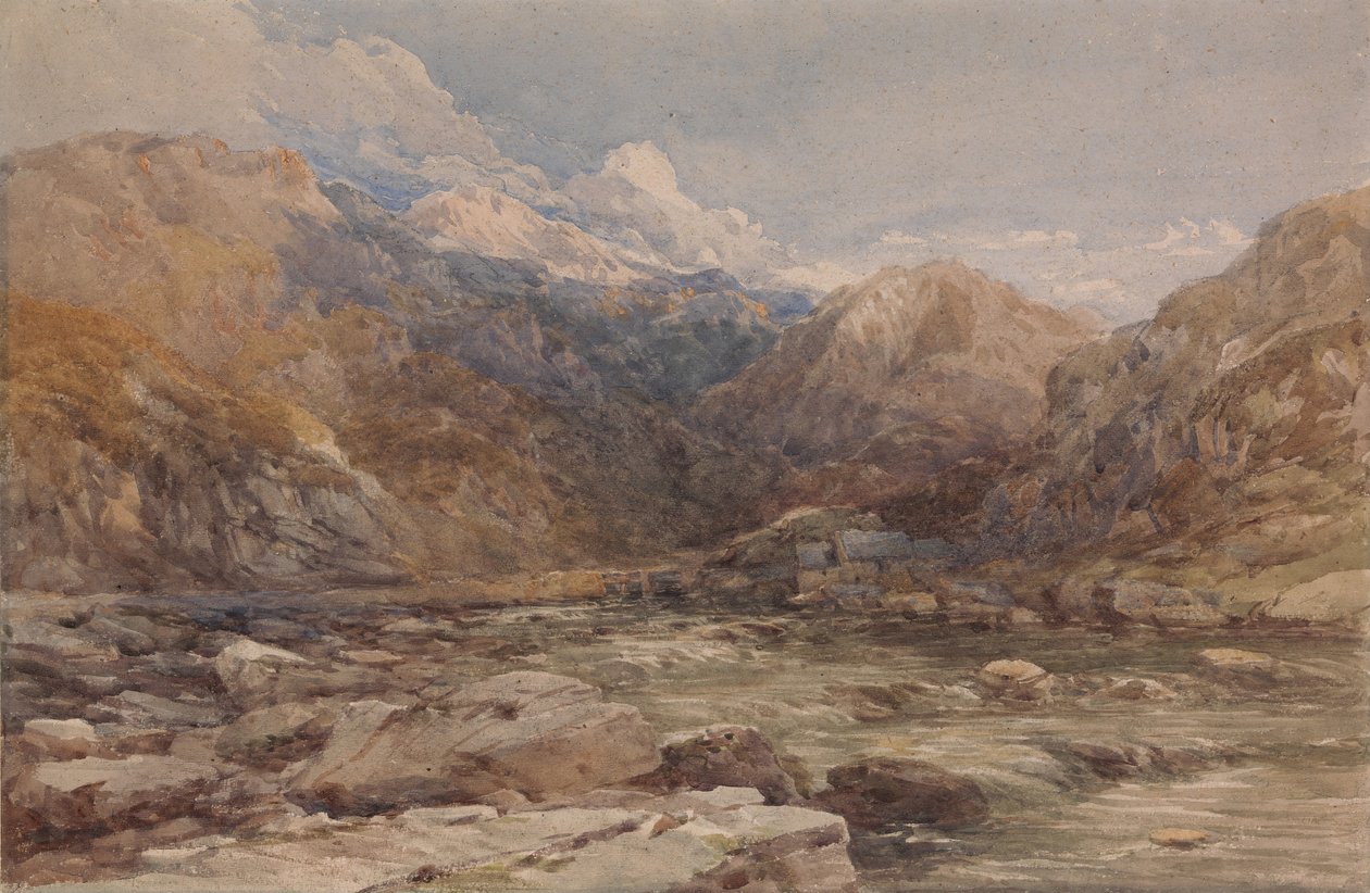 Krajobraz rzeczny w Walii, ca. 1850. autorstwa David Cox the elder
