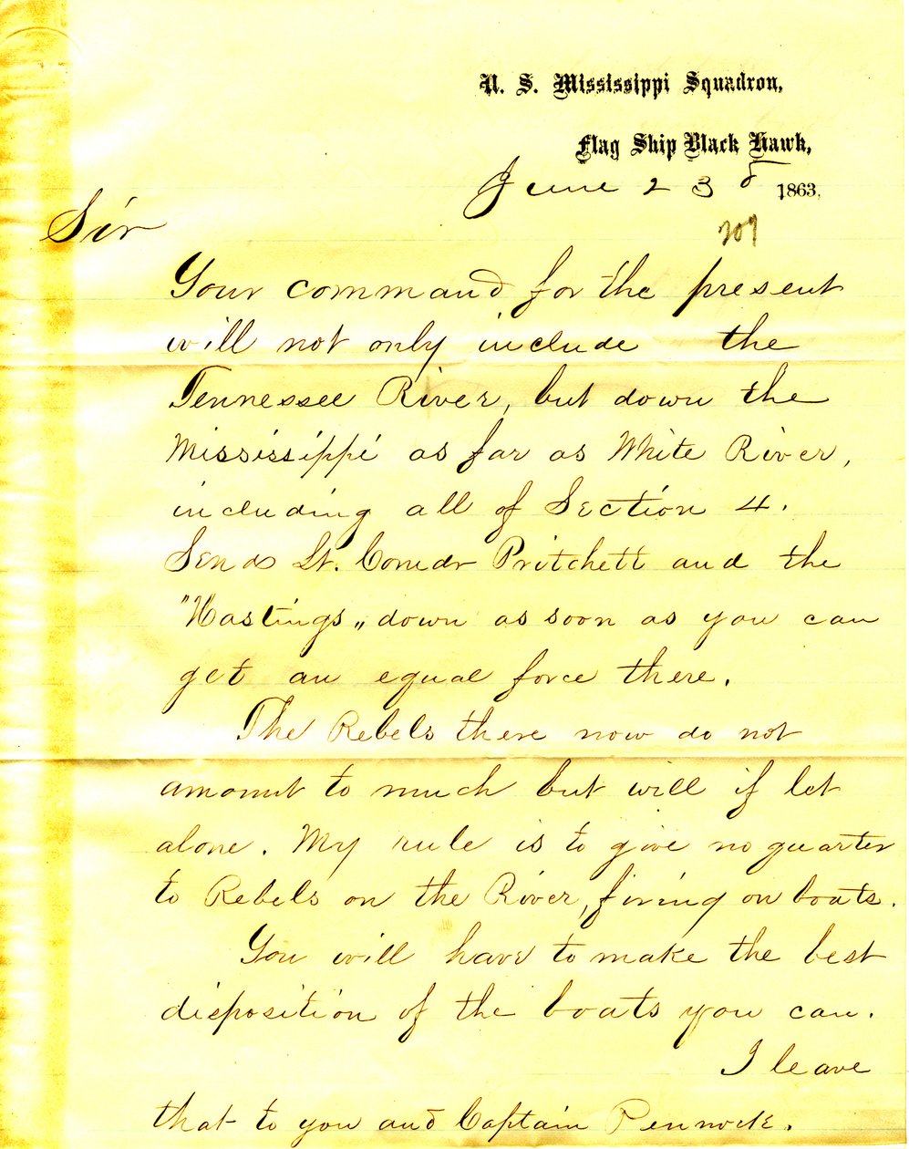List od Davida D. Portera, U.S.S. Black Hawk, do Setha Ledyarda Phelpsa, 23 czerwca 1863 autorstwa David D. Porter