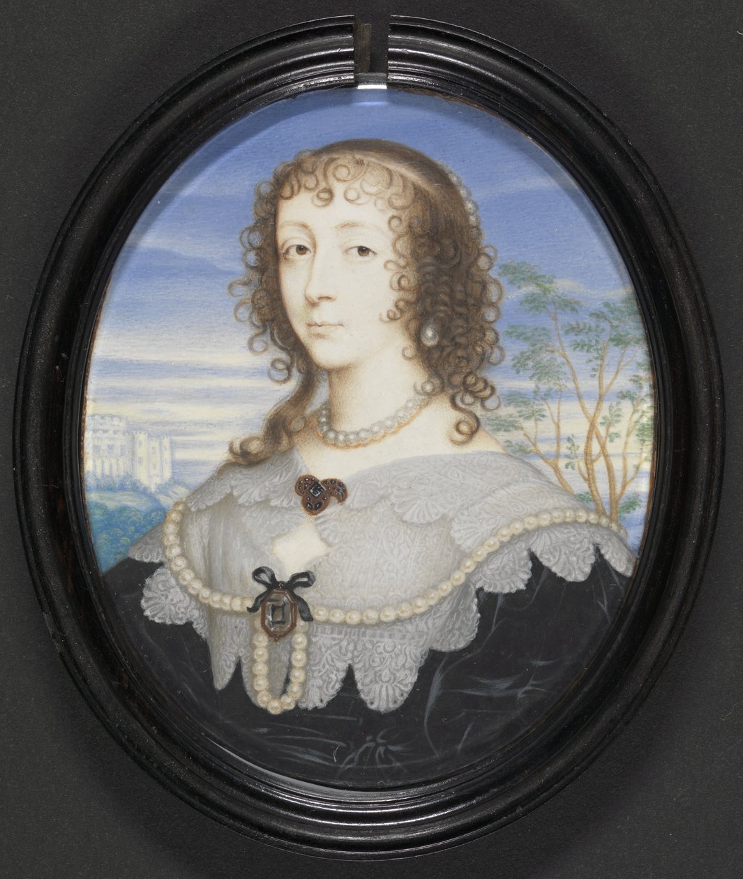 Królowa Henrietta Maria (1609-69) (gwasz na welinie ułożony na karcie z zaprawą) autorstwa David Des Granges