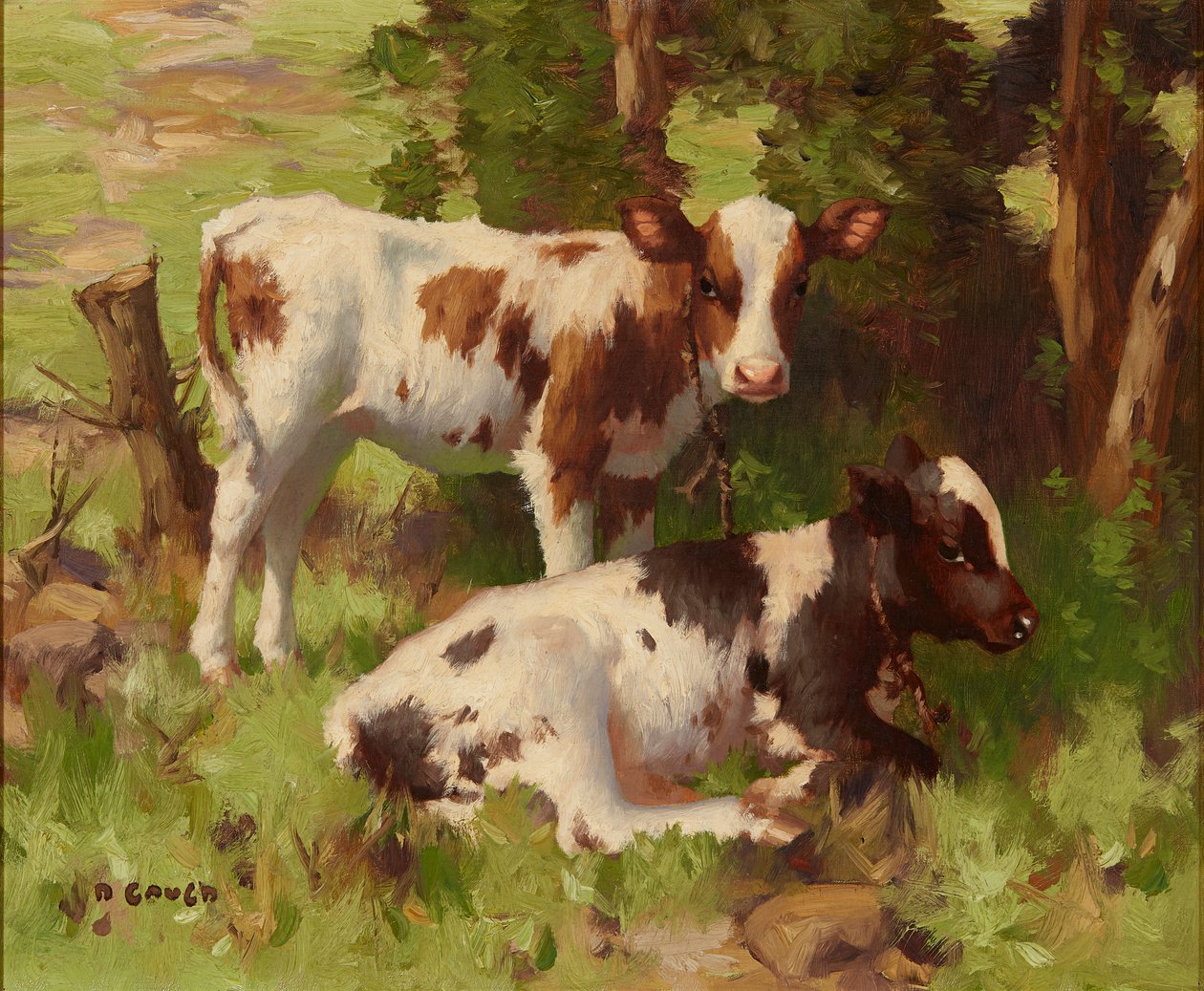 Cielęta w letnim pejzażu (olej na płótnie) autorstwa David Gauld