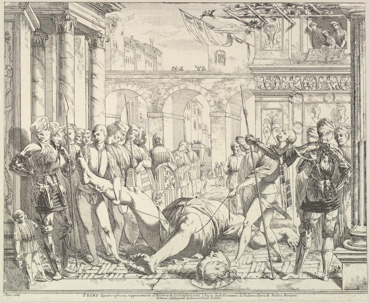Męczeństwo św. Krzysztofa, z Historii świętych Jakuba i Krzysztofa w..., 1776. autorstwa David Giovanni