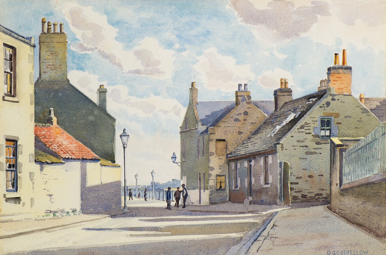 Ambrose Street, Broughty Ferry, XX wiek (akwarela) autorstwa David Goodfellow