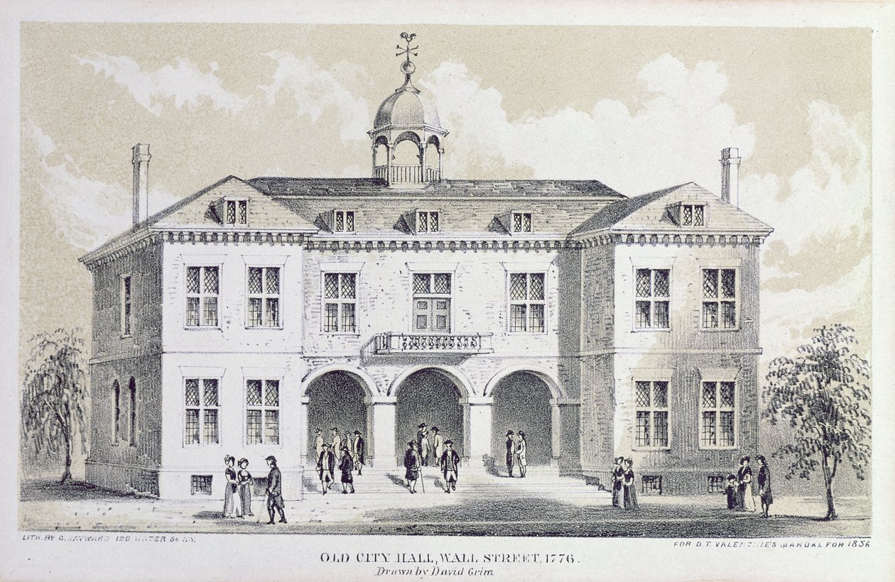 Stary Ratusz, Nowy Jork, 1776, z „Podręcznika walentynkowego”, grawerowanego przez George