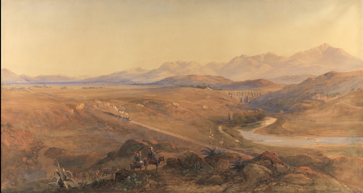 Pociąg parowy na kolei osmańskiej, 1859 (toaleta i ołówek powiększony kolorem nadwozia) autorstwa David Hall McKewan