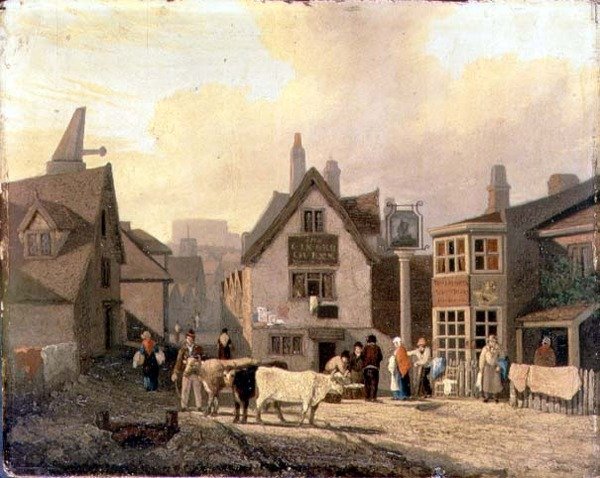 King Street Gates, Norwich (olej na tartaku) autorstwa David Hodgson