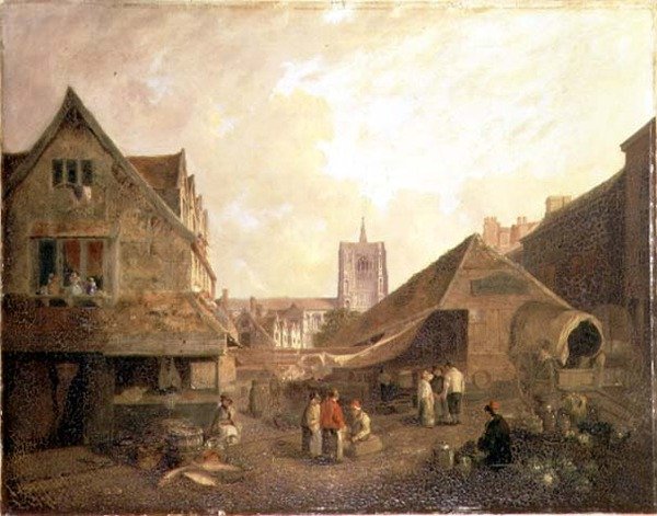 Stary Targ Rybny, Norwich (olej na płótnie) autorstwa David Hodgson