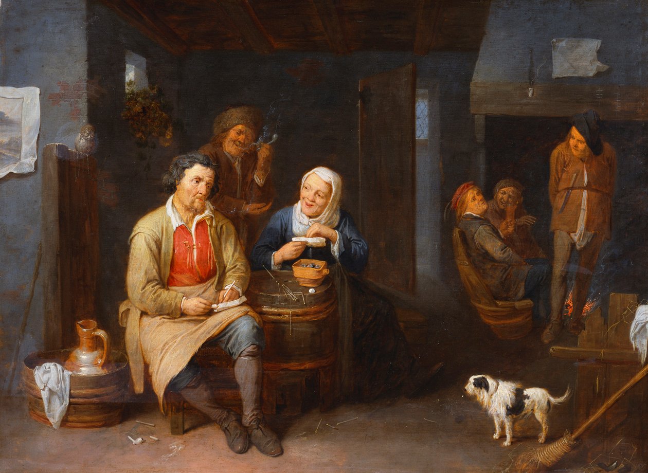 Wnętrze karczmy z palącymi chłopami, 1647 autorstwa David III Ryckaert