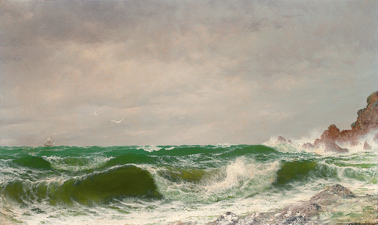 Fale rozbijające się o skaliste wybrzeże, 1885 autorstwa David James