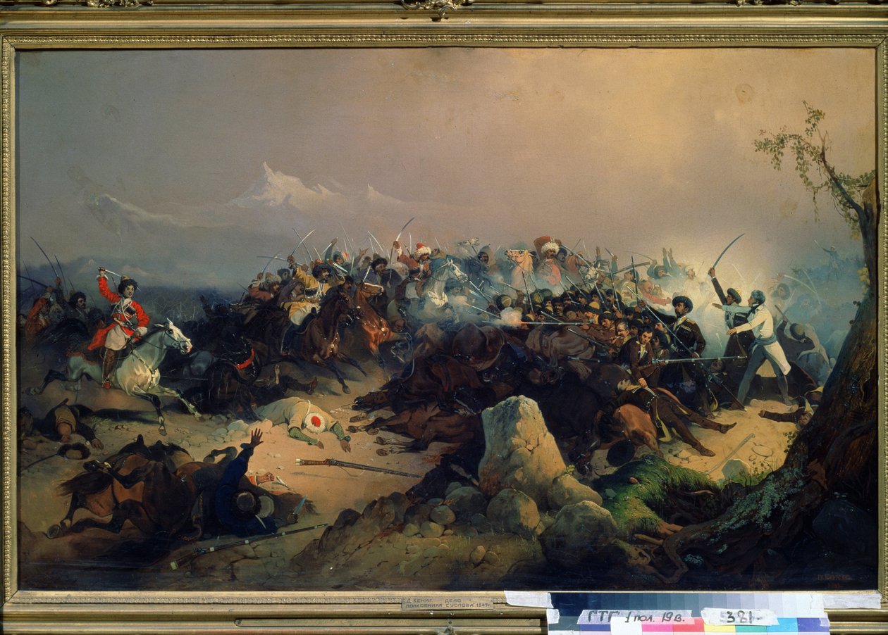 Atak Czerkiesów kawalerii rosyjskiej 24 maja 1846 r. (Atak Czerkiesów na kawalerię rosyjską 24 maja 1846 r. autorstwa David Johann Friedrch Koenig