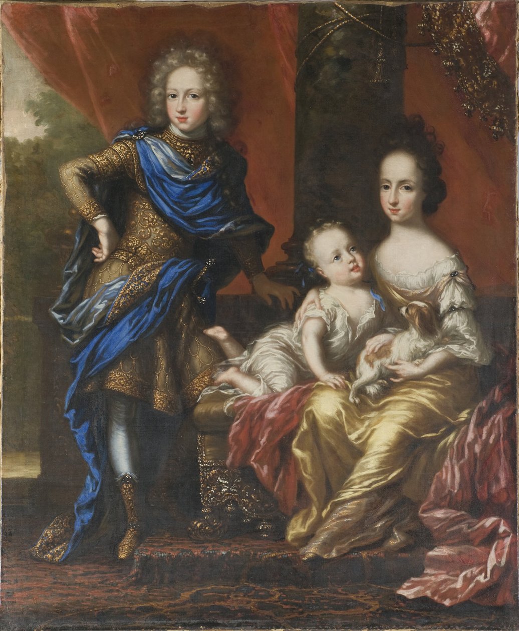 Karol XII, 1682-1718, król Szwecji, jego siostry Hedvig Sofia, 1681-1708, księżniczka Szwecji, księżna Holstein-Gottorp, oraz Ulryka Eleonora Młodsza, 1688-1741, królowa Szwecji autorstwa David Klöcker Ehrenstrahl