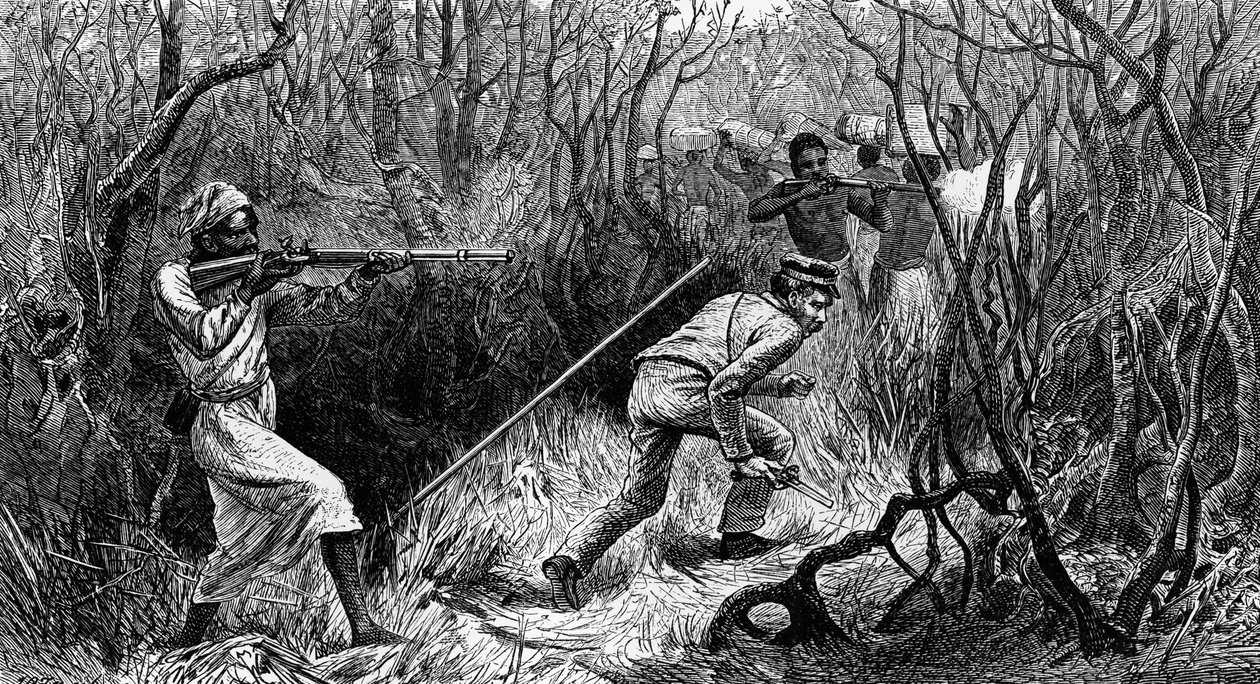 Zasadzka Manyema, Afryka Środkowa, rycina z Last Journals of David Livingstone, autorstwa Davida Livingstone