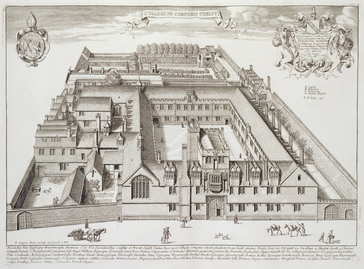 Corpus Christi College, Oxford, z „Oxonia Illustrated”, opublikowana 1675 (rycina) autorstwa David Loggan