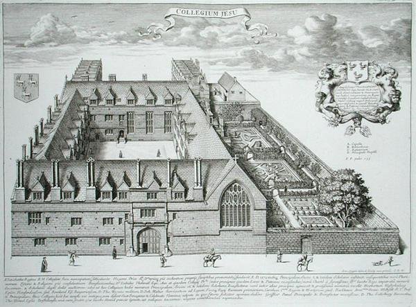 Jesus College, Oxford, z „Oxonia Illustrata”, opublikowana w 1675 r. (rycina) autorstwa David Loggan