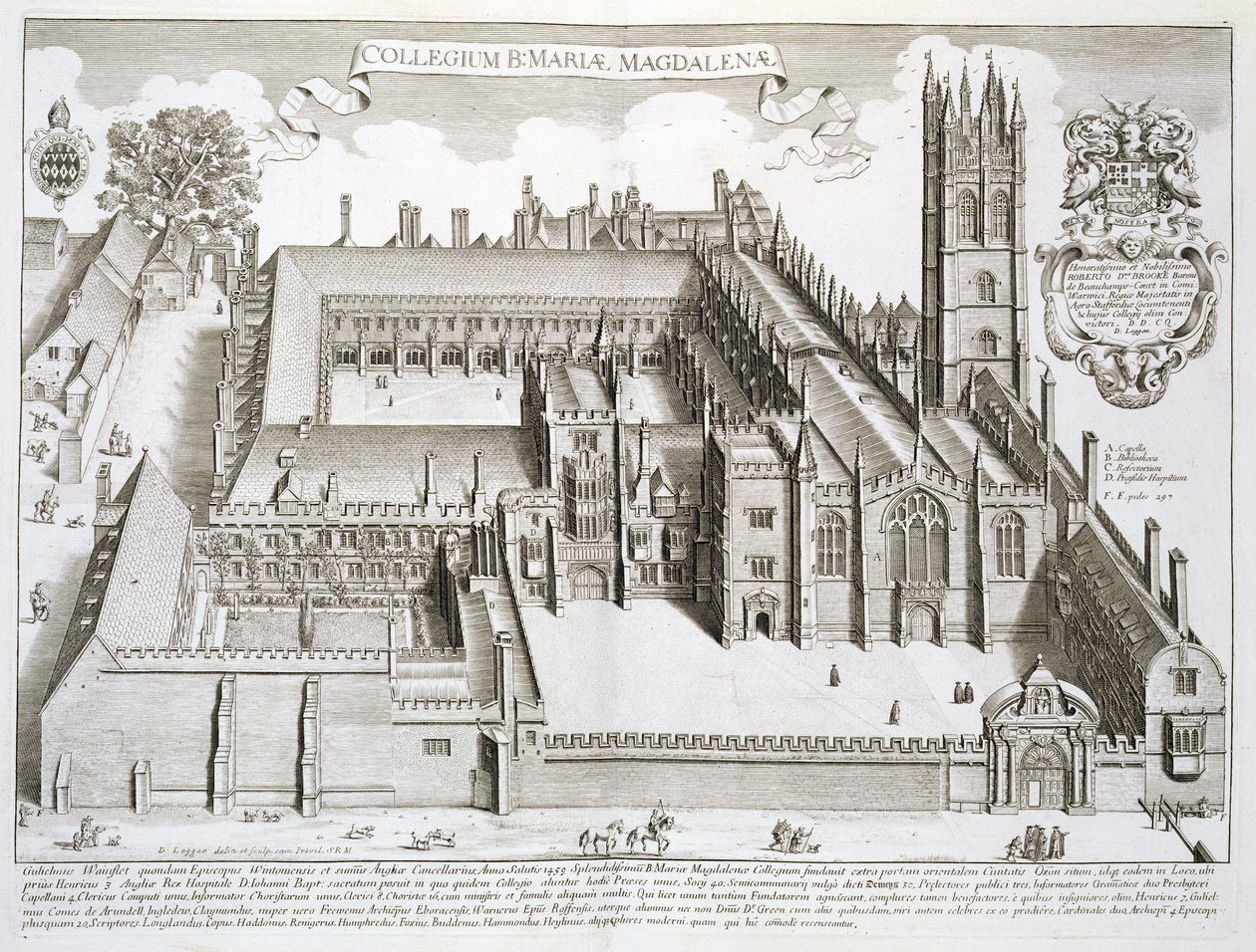 Magdalen College, Oxford, z „Oxonia Illustrata”, wydana w 1675 r. autorstwa David Loggan