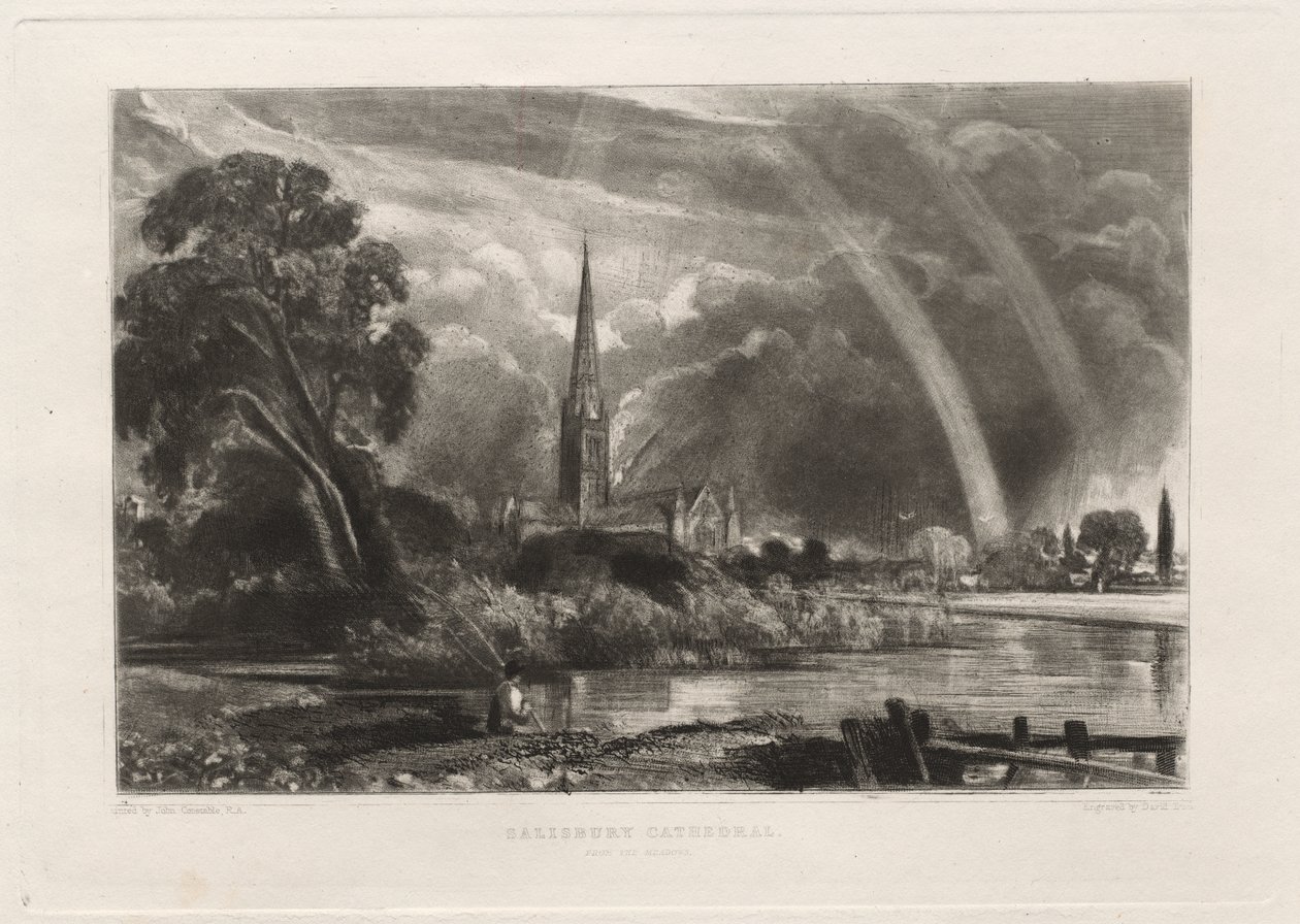 Katedra w Salisbury z małego talerza Meadows, 1855. autorstwa David Lucas