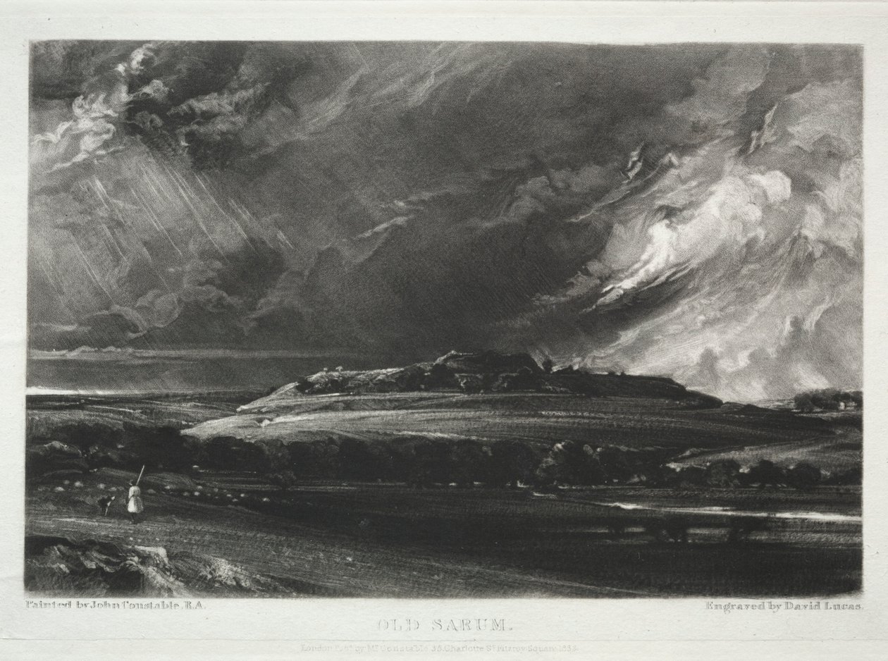 Różne tematy krajobrazu, charakterystyczne dla scenerii angielskiej... Stare Sarum, 1832. autorstwa David Lucas