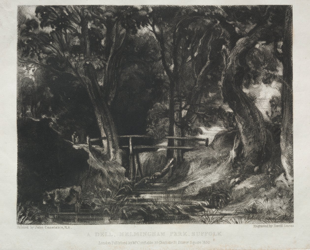 Różne tematy krajobrazu, charakterystyczne dla angielskiej scenerii z obrazów namalowanych przez Johna Constable, RA: Dell in the Woods of Helmingham Park, Suffolk autorstwa David Lucas