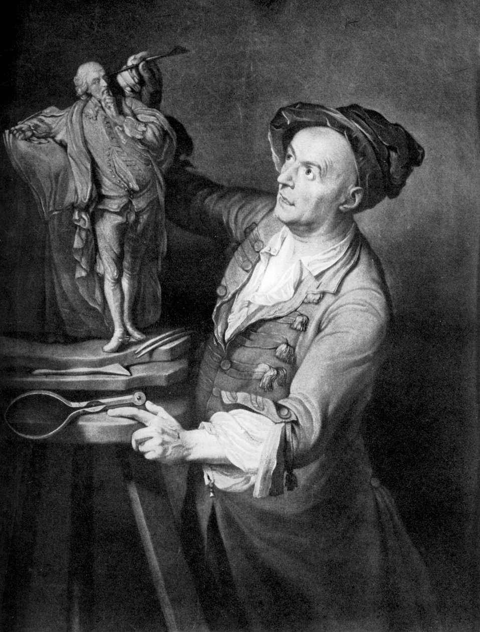 Louis Francois Roubiliac wykonujący rzeźbę Szekspira, ok. 1765, lata 20. XX wieku. autorstwa David Martin