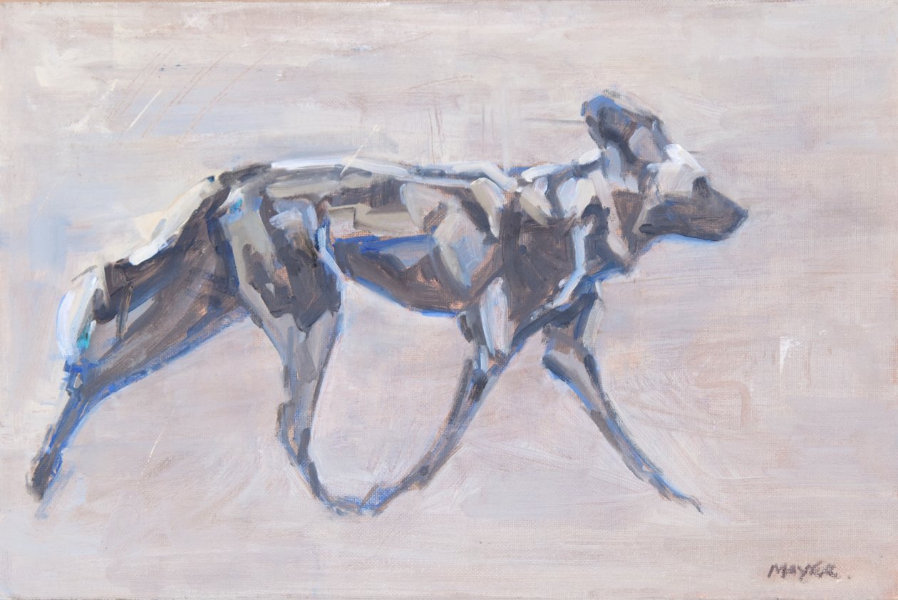 African Painted Dog (dziki pies), 2024 (olej na płótnie) autorstwa David Mayer