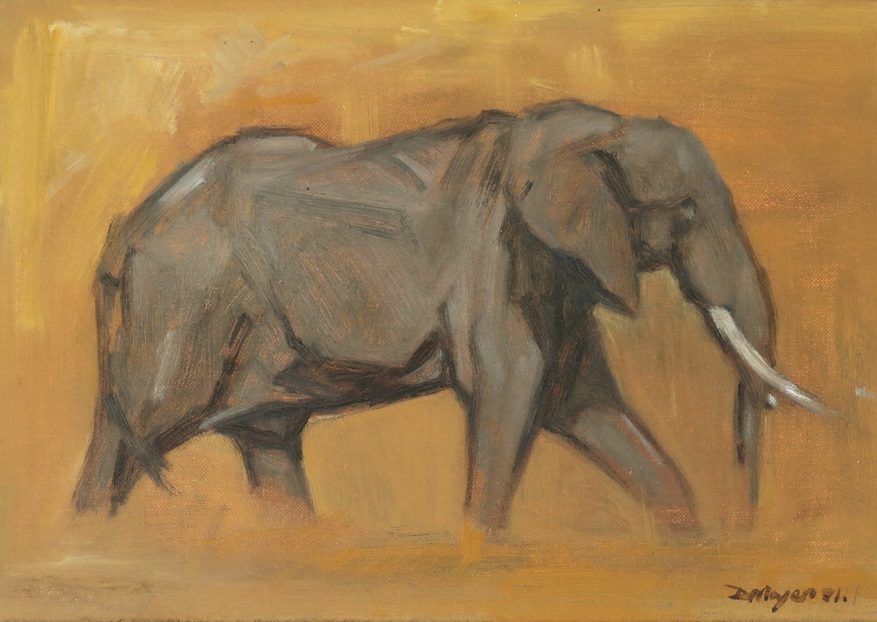 Bull Elephant, 2018 (olej na panelu) autorstwa David Mayer
