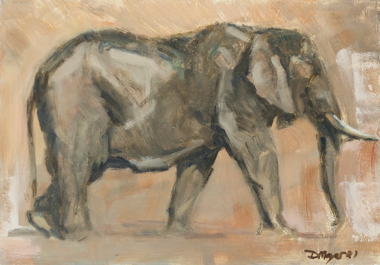 Bull Elephant, 2019 (olej na panelu) autorstwa David Mayer