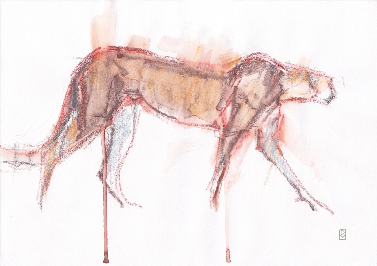 Polowanie na geparda, 2019 (kredka/akwarela na papierze) autorstwa David Mayer