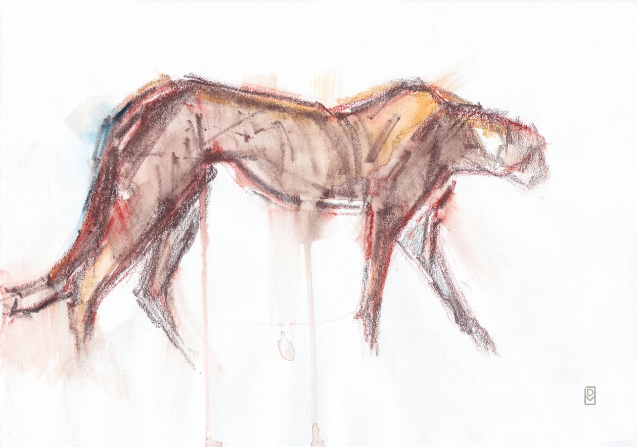Polowanie na geparda, 2019 (kredka/akwarela na papierze) autorstwa David Mayer