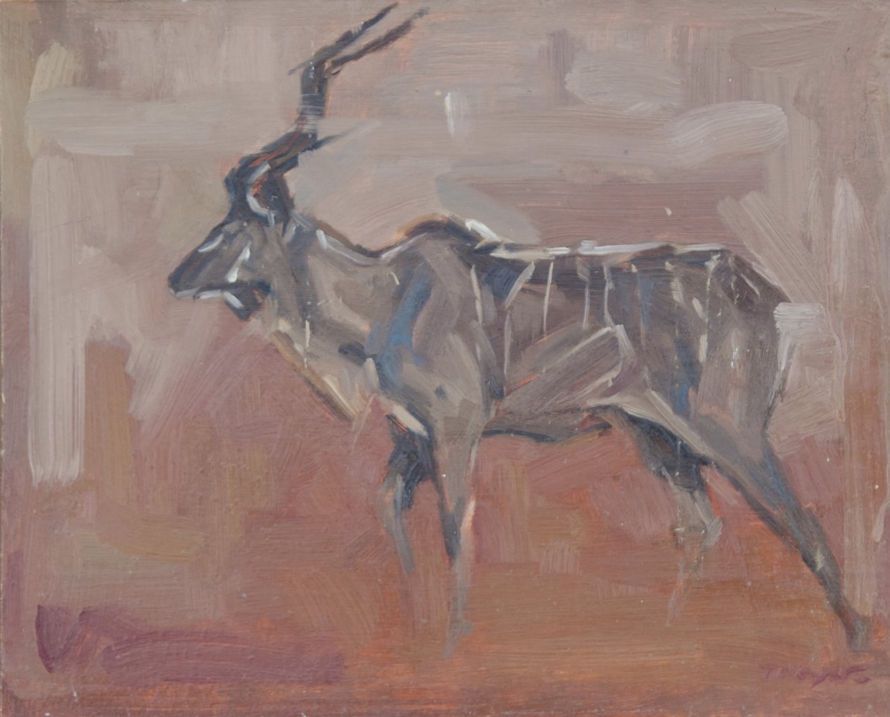 Byk kudu, 2018 (olej na panelu) autorstwa David Mayer
