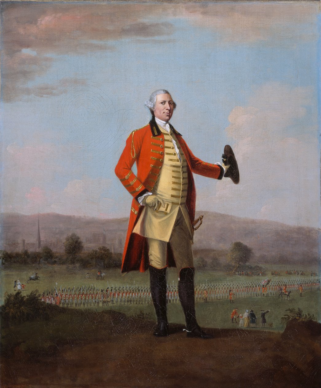 Sir Armine Wodehouse, poseł, podczas przeglądu swojego pułku w pobliżu Norwich, 1759 ok autorstwa David Morier