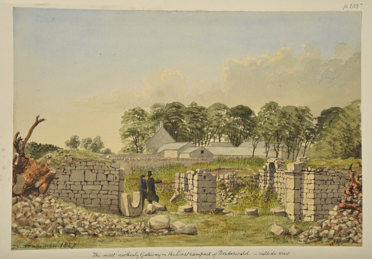 Brama wschodnia w forcie rzymskim Birdoswald, 1857 autorstwa David Mossman