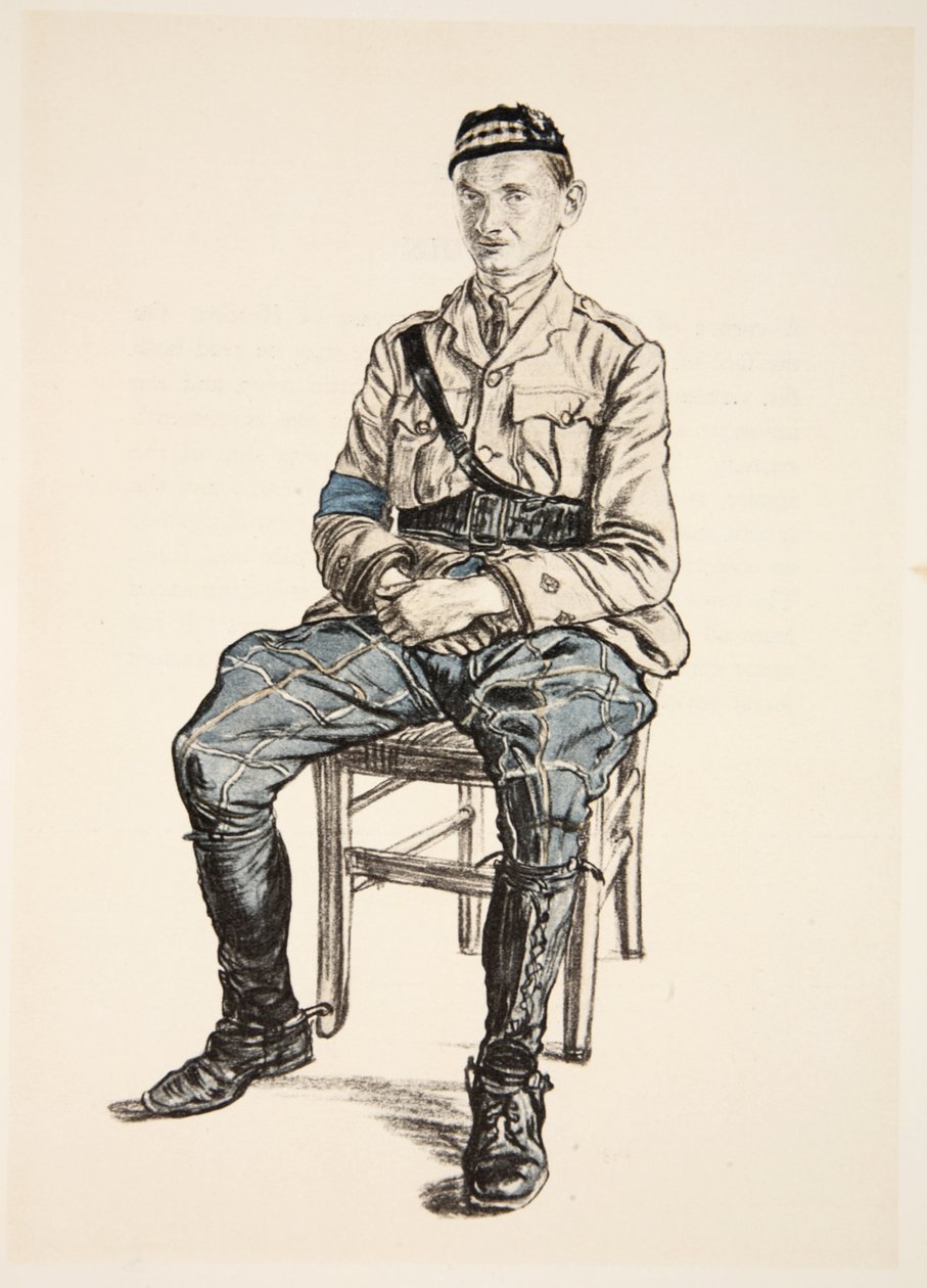 Oficer góralski, ilustracja z "The Western Front", wyd. przez Country Life Ltd autorstwa David Muirhead Bone