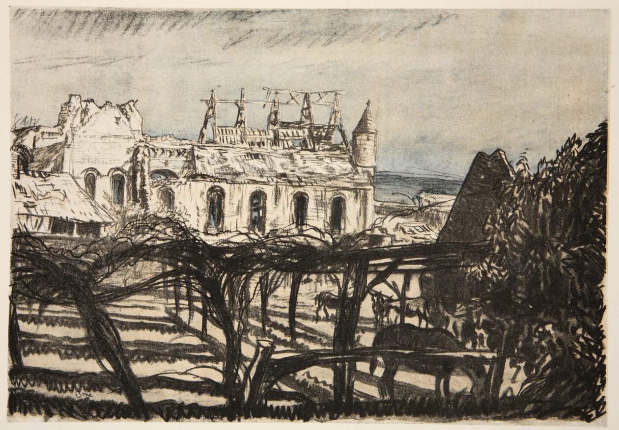 Ogród różany, ilustracja z "The Western Front", wyd. przez Country Life Ltd. autorstwa David Muirhead Bone