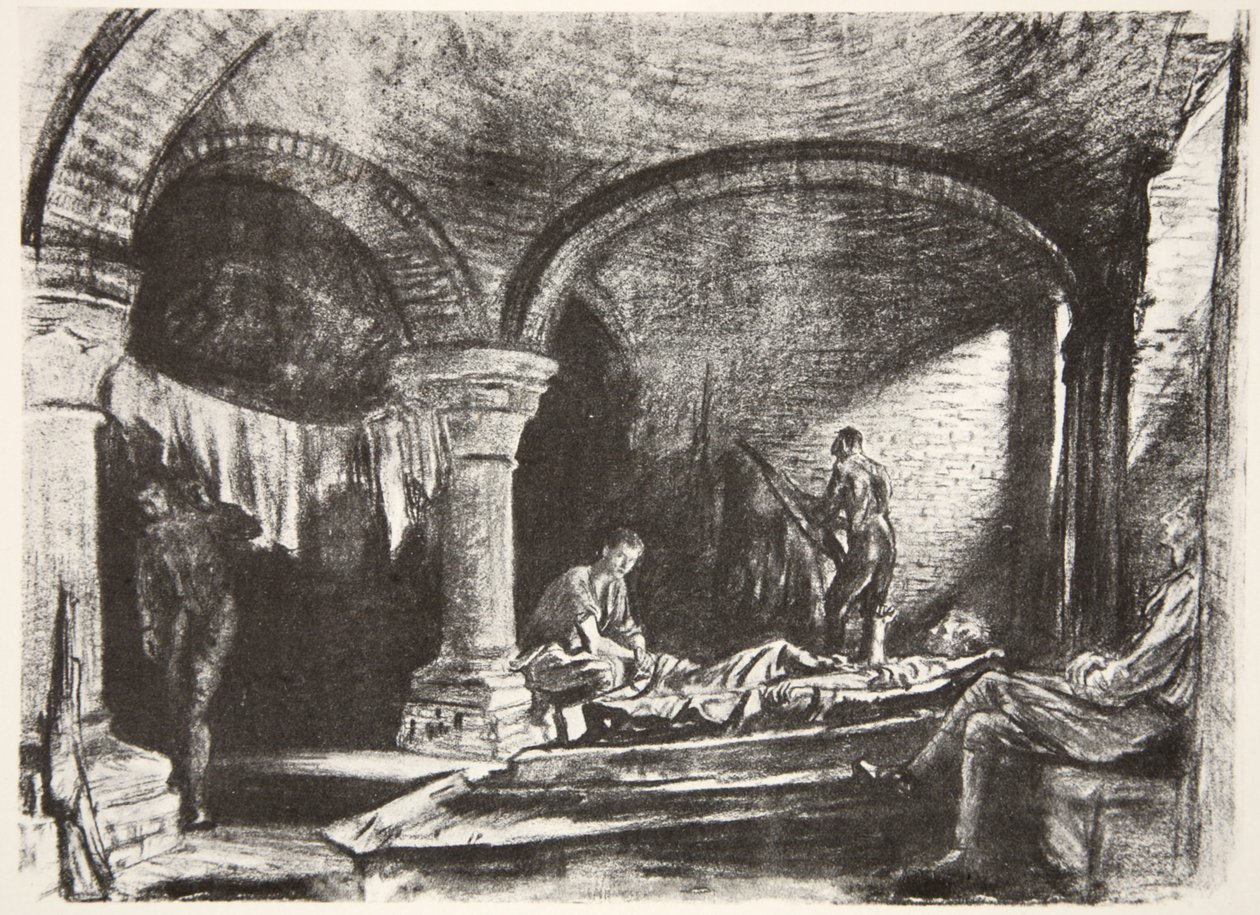 Podziemny kęs, ilustracja z "Frontu Zachodniego", wyd. przez Country Life Ltd. autorstwa David Muirhead Bone