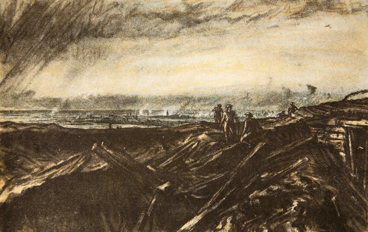 Odległy obiektyw, z Notre Dame de Lorette, ilustracja z "The Western Front", wyd. przez Country Life Ltd. autorstwa David Muirhead Bone
