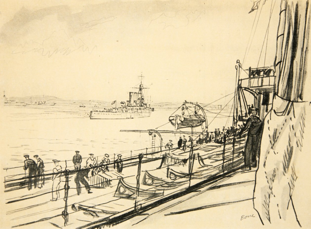 Z pokładu pancernika, ilustracja z "The Western Front", wyd. przez Country Life Ltd. autorstwa David Muirhead Bone