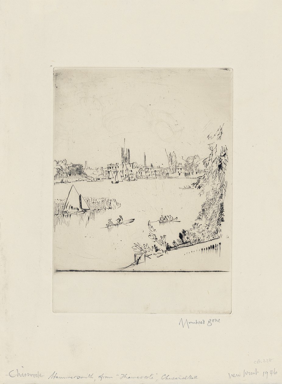 Hammersmith z Thamescote, Chiswick Mall autorstwa David Muirhead Bone