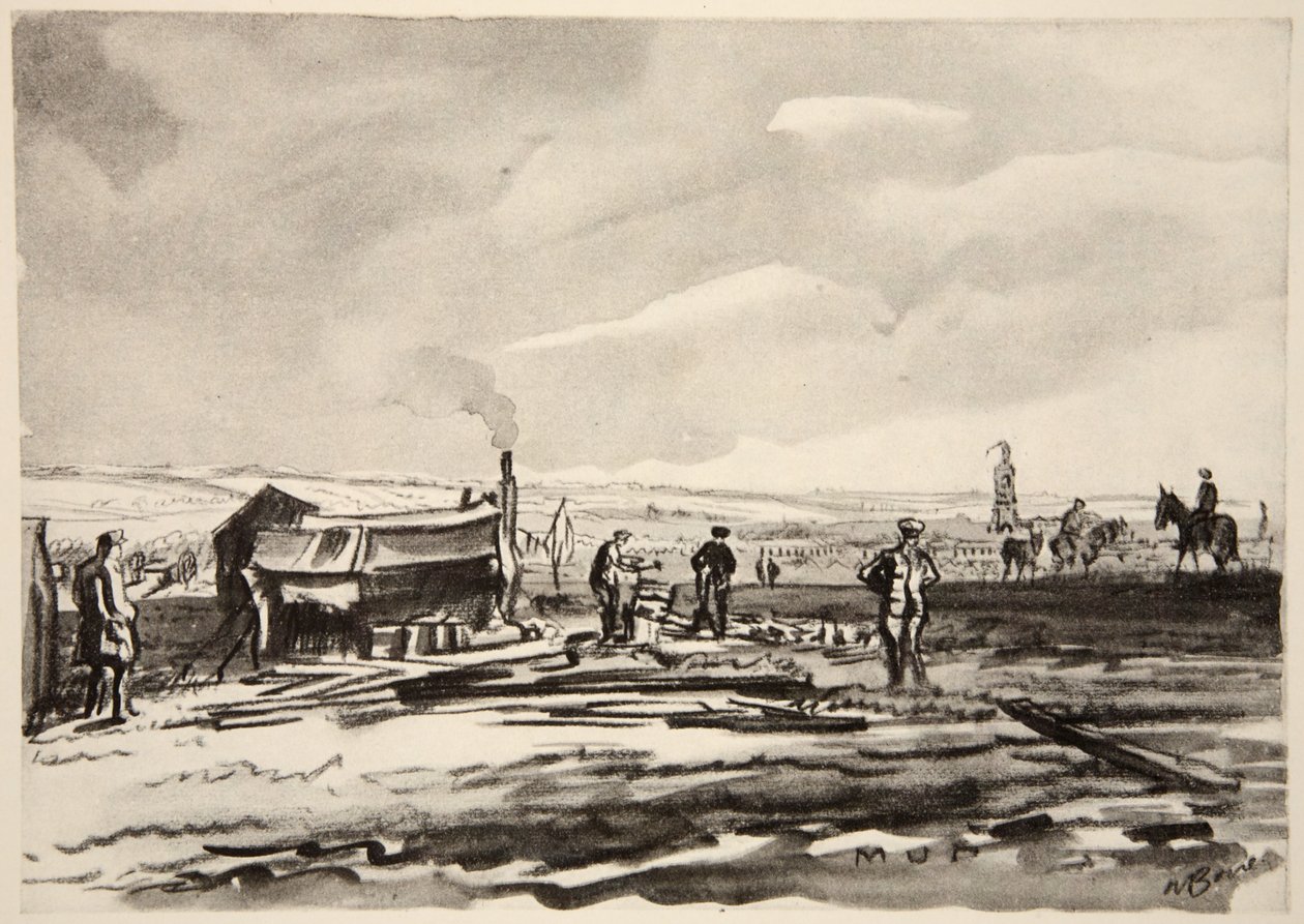 Nad Sommą: Błoto, ilustracja z "Frontu Zachodniego", wyd. przez Country Life Ltd. autorstwa David Muirhead Bone