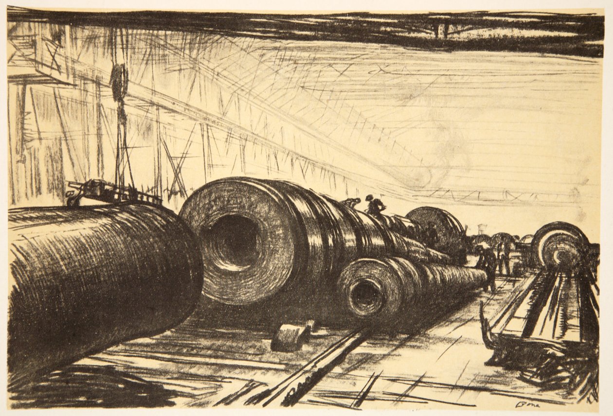 Kilka wspaniałych dział, ilustracja z "The Western Front", wyd. przez Country Life Ltd. autorstwa David Muirhead Bone