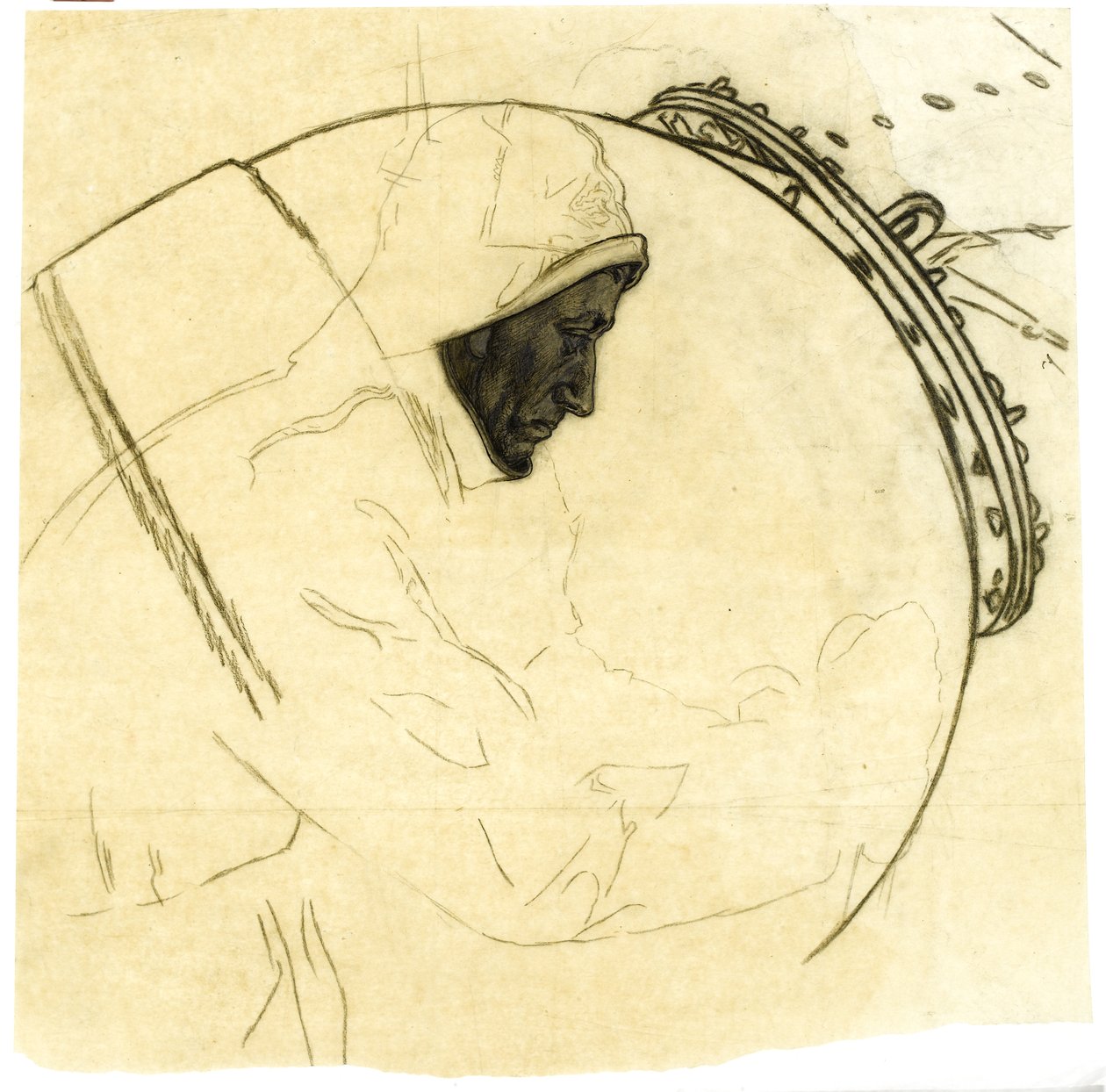 Study for Winter Mine-Laying off Iceland, ok. 1942, kat. 5 (ołówek na kalce kreślarskiej) autorstwa David Muirhead Bone