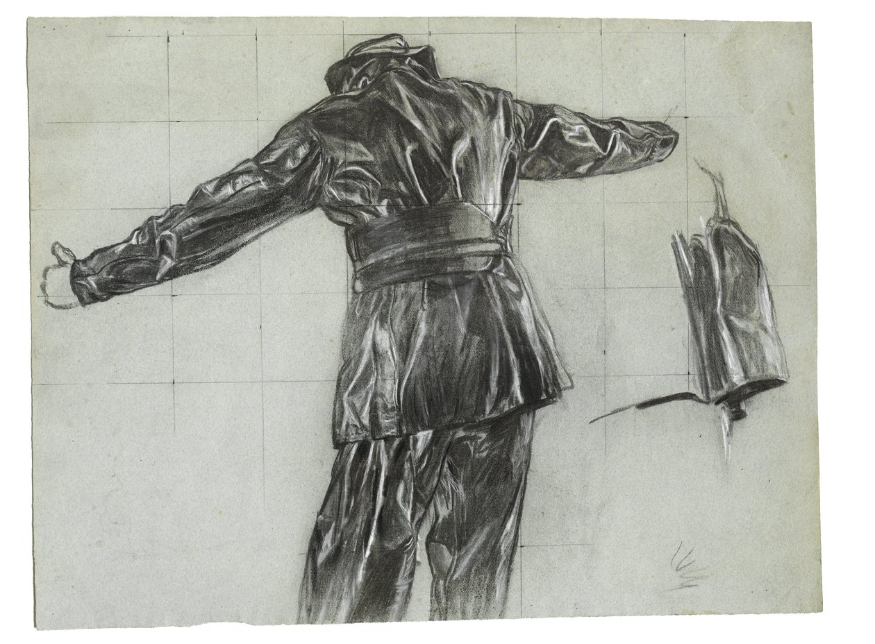 Study for Winter Mine-Laying off Iceland, ok. 1942, kat. 9 (ołówek i kreda na papierze) autorstwa David Muirhead Bone