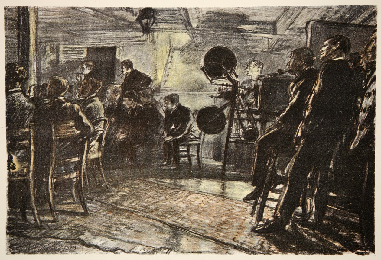 Kino na pancerniku, ilustracja z "Frontu Zachodniego", wyd. przez Country Life Ltd. autorstwa David Muirhead Bone