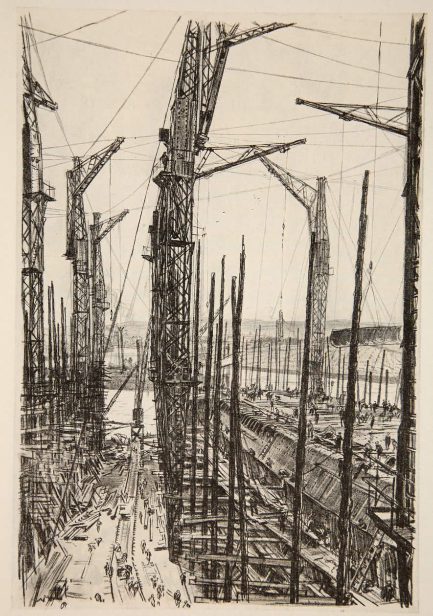 Siedem żurawi, ilustracja z "The Western Front", wyd. przez Country Life Ltd autorstwa David Muirhead Bone