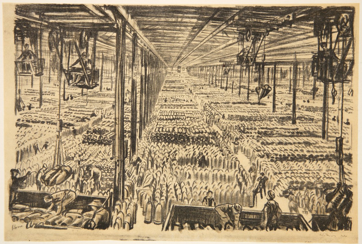Hala miliona pocisków, ilustracja z "The Western Front", wyd. przez Country Life Ltd. autorstwa David Muirhead Bone