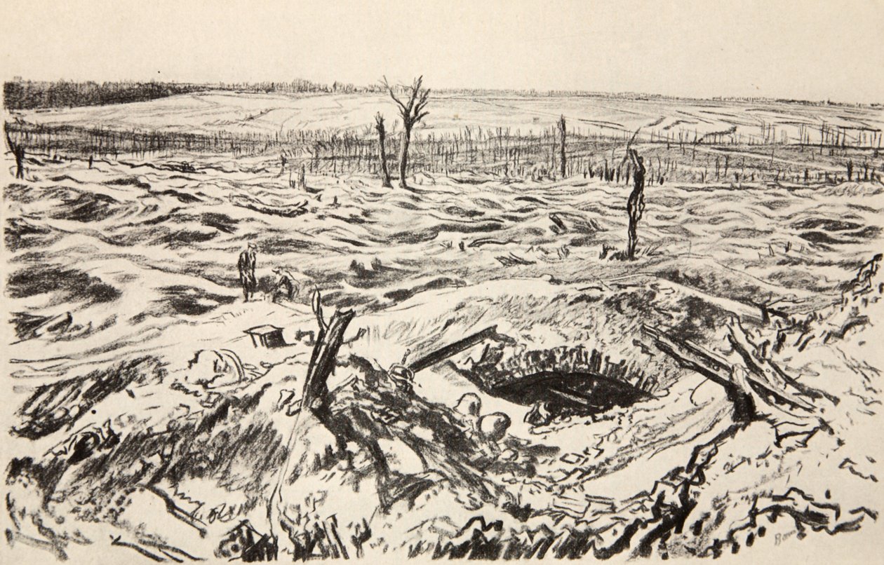 Thiepval, ilustracja z książki "The Western Front", wyd. przez Country Life Ltd. autorstwa David Muirhead Bone