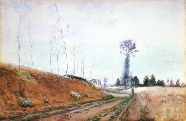 Pastwisko przydrożne w Pikardii, ok.1887 (gwasz na papierze) autorstwa David Murray